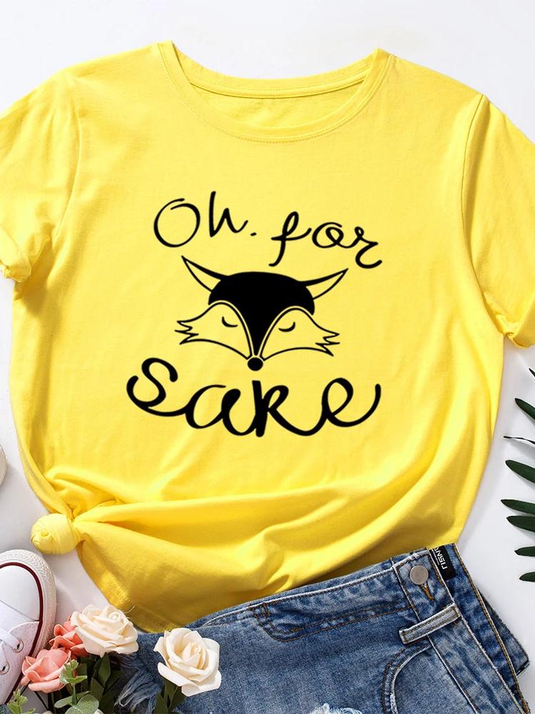 Cute Fox Head Print T Shirt Women Short Sleeve O Neck Loose Tshirt Summer Women Causal Tee Shirt Tops Camisetas Mujer