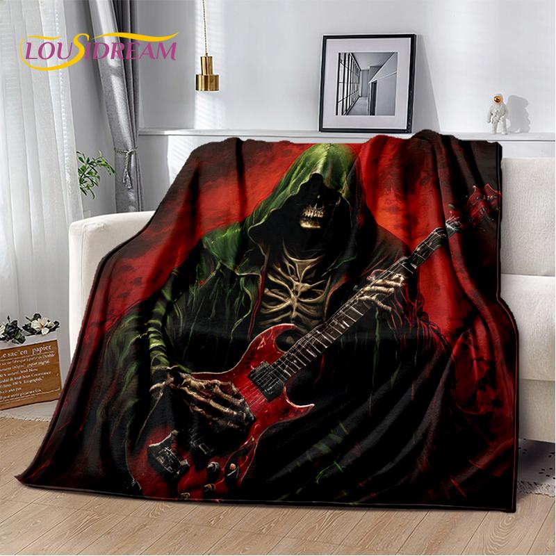 Skull Electric Guitar Classical Guitar Blanket,Soft Throw Blanket for Home Bedroom Bed Sofa Picnic Travel Office Cover Kids Gift