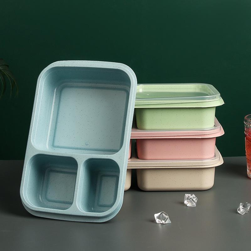 Wheat Straw Student Compartmentalized Lunch Box, Lunch Box for Cafeteria Fast Food, Outdoor Portable Microwaveable