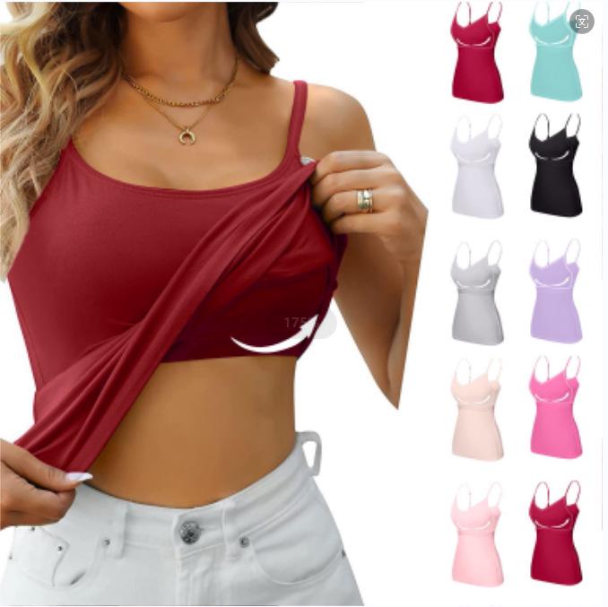 Women's Modal Spaghetti Strap Tank Top with Built-in Bra Pad and Wireless Cups