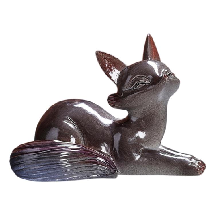 Статуэтка лисы из керамики ручной работы, меняющая цвет под воздействием воды, для чайной церемонии и коллекций