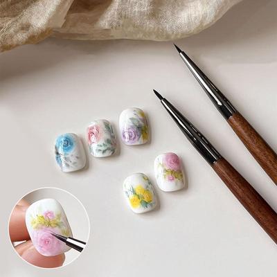 Sandalwood Nail Glue Phototherapy Brush Uv Gel Painting Pen Nail Art Liner Drawing Brush Professional Manicure Brush Tool Salon