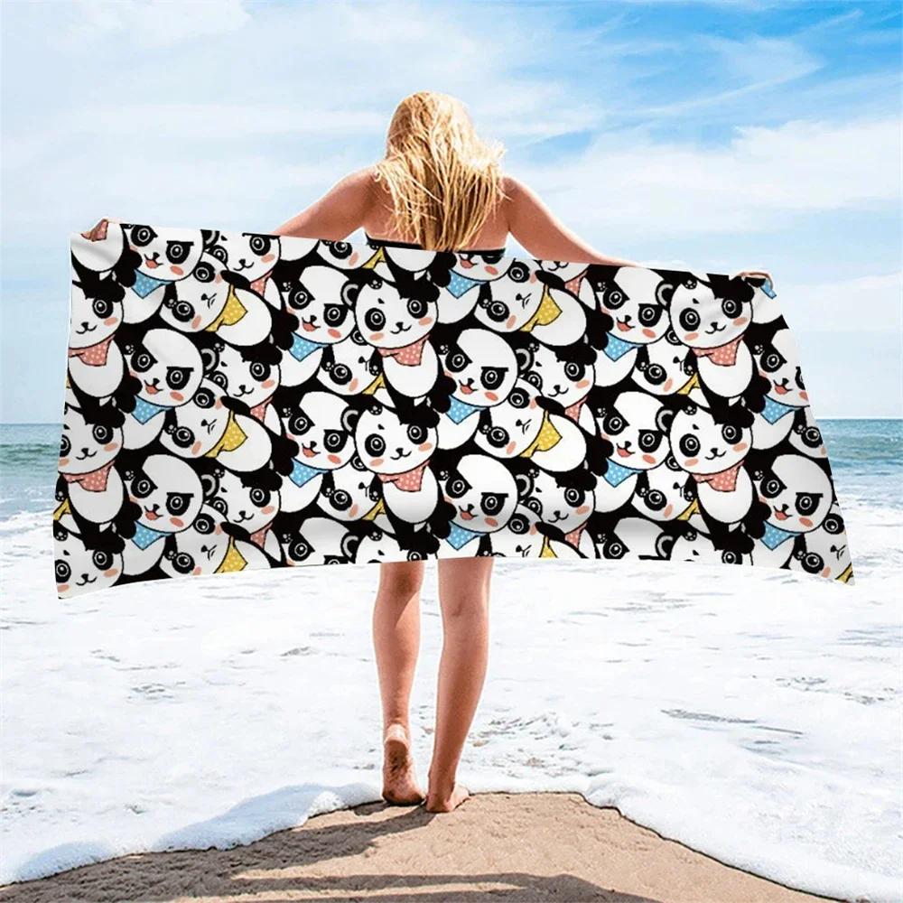 Cute Cartoon Panda Beach Towel Quick Dry Microfiber Soft Absorbent Bath Towel Outdoor Travel Spa Swim Pool Towels for Adult Kids