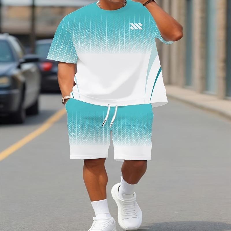 Herrens fritids- och sportset, herrarnas kortärmade t-shirt+shorts set 2-delat set