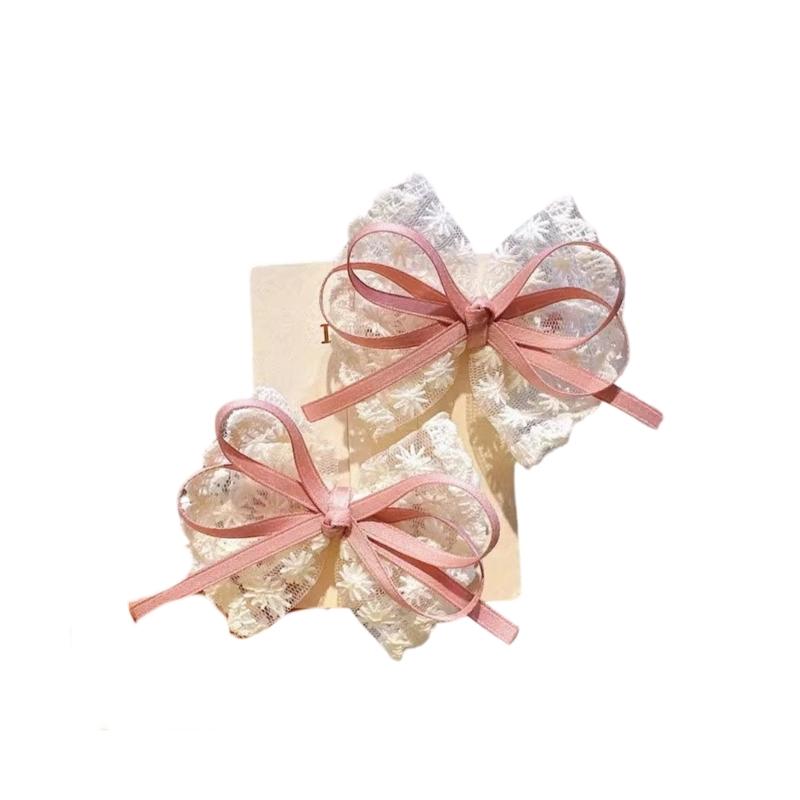 Gothic Bows Hair Clip 2000s Trend Side Clip Bows Lace Graceful Bowknot Balletcore Photo Props