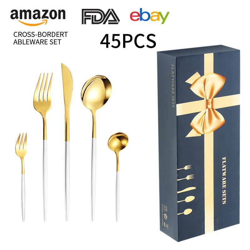 Edelstahl Besteck 45 Teile Hotel Western Steakmesser Gabel und Löffel Geschenkset