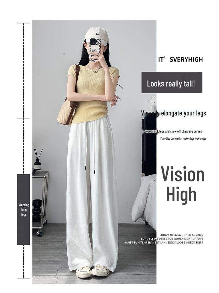 White Women's Wide-Leg Quick-Dry Ice Silk Pants