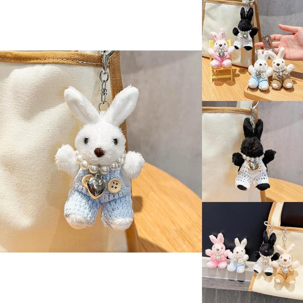 Adorable Handmade Plush Bunny Keychain With Pearl Chain For Stylish Accessory Lovers