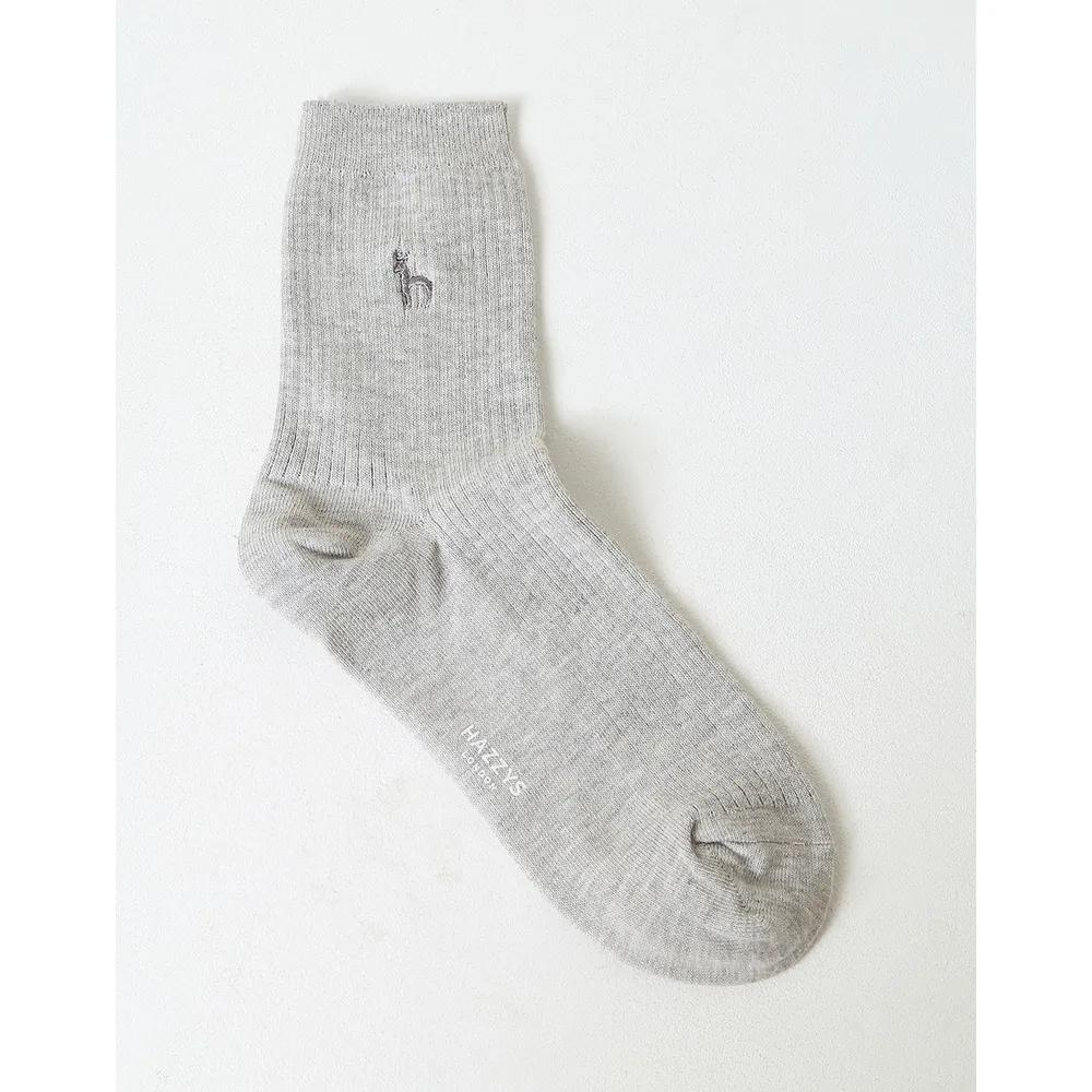 HISS5F202G2_Women's Gray Puppy Embroidery Cotton Mid-calf Socks 3-Piece Set