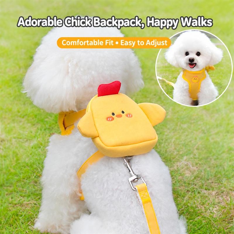 Cute Cartoon Chick Comfortable Pet Harness with Detachable Backpack and Buckle & Zipper Closure for Small Cats