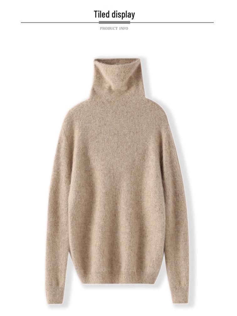 Women's Mink Cashmere Turtleneck Sweater - Short-Sleeved, Loose Fit, Autumn/Winter Warm Knitwear