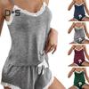 Women Pajama Set Sexy Lace Soft Elastic Waist Contrast Color Sleeveless Tank Top Loose Shorts Nightwear