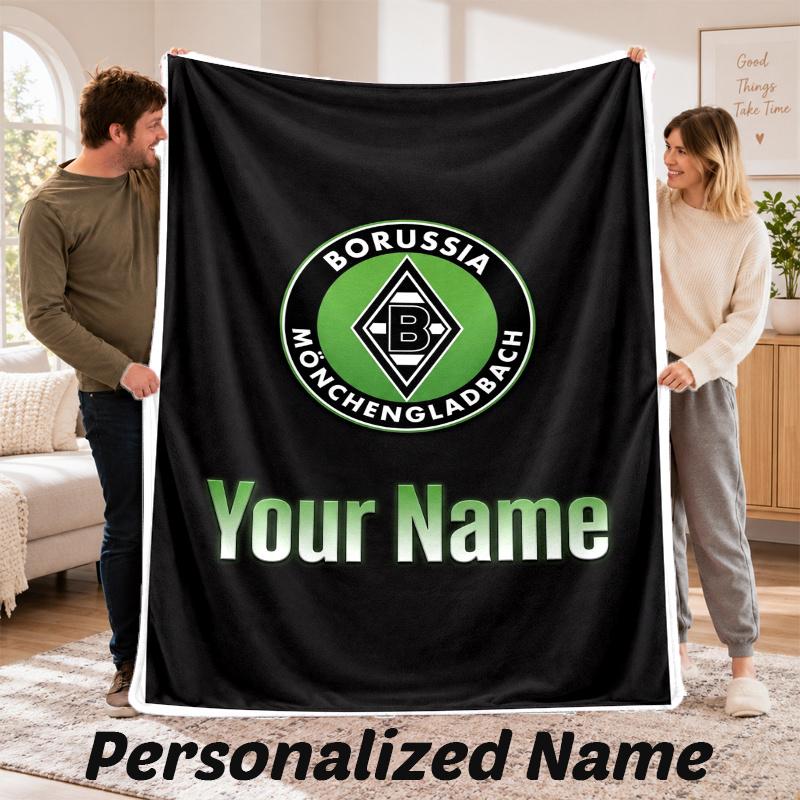 Benutzerdefinierter Name Borussia Mönchengladbach Flanell-Kuscheldecke Personalisierter Text Weiche Decke Bett Sofa Geschenk