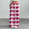 Women's Casual Fashion Printed Elastic Waist Loose Straight Leg Pants With Rope
