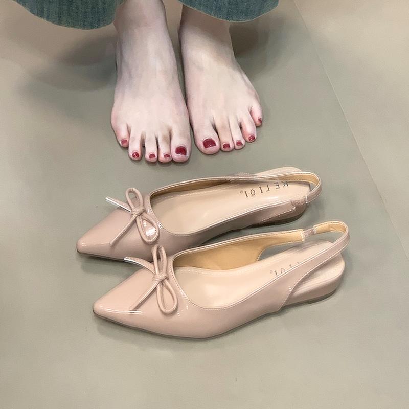 Fashion Versatile Womens Sandals with Anti Slip Slim Heel Close Toes Elastic Band Bow Summer Outdoor PU Fashion Sandals