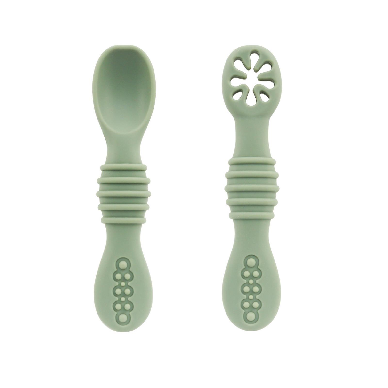 Baby Feeding Double Head Spoon Set Silicone Infant Training Spoon Soft Teething Food Grade Baby Weaning Spoon Two Piece Set One Size зелёный