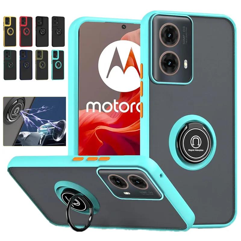 

Armor Matte Case For Motorola Moto G35 G55 G54 G84 G14 G72 G85 G75 G15 G05 G34 G24 S50 E13 G13 Ring Holder Shockproof Cove Coque Motorola Moto E13 темно-синього кольору