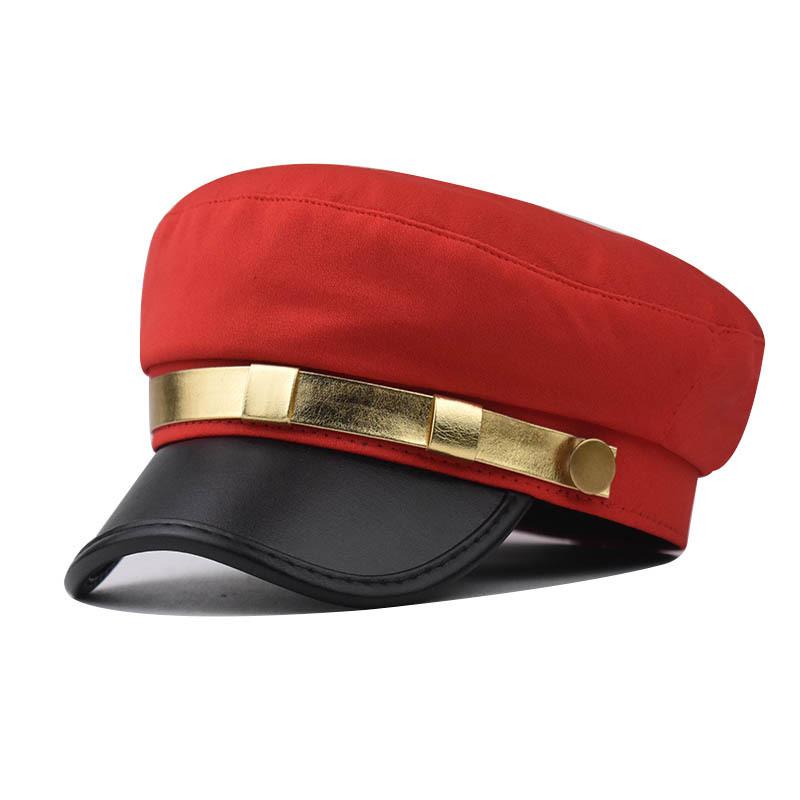 

Pu Leather Solid Color Phnom Penh Beret With Curved Brim And Windproof Design For Adults яскраво-червоний