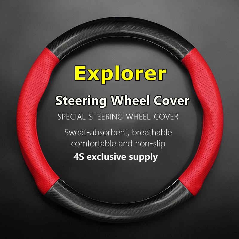 No Smell Thin For Ford Explorer Steering Wheel Cover Genuine Leather Carbon Fiber EcoBoost 285 ST-Line  2022