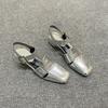 Fashion Summer Silver Leather Broad Band Hollow Out Women Sandals Pumps Luxury Design Cover Toe Buckle Strap Gladiator Roman Shoe
