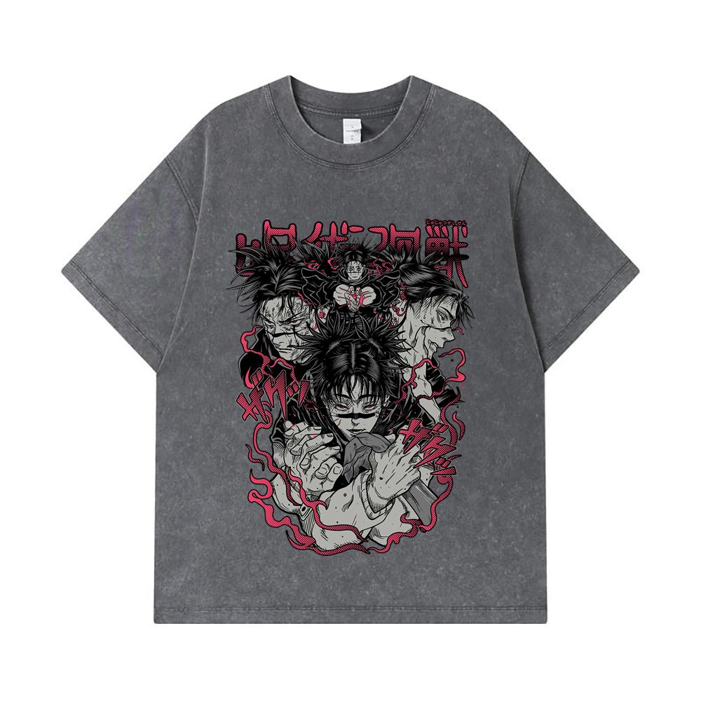 275 GSM Washed T-shirts 100% Cotton Jujutsu Kaisen V17 Choso Print Unisex Heavy Cotton T Shirt