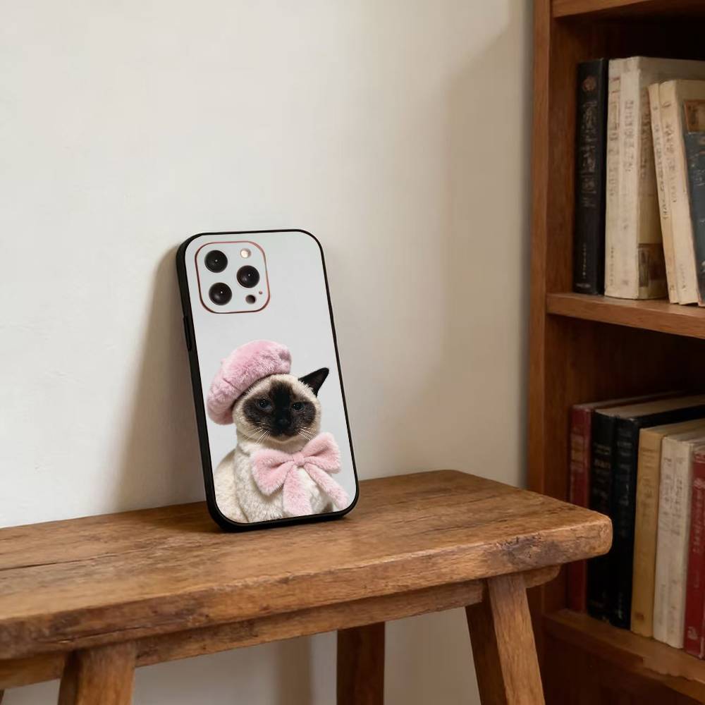 S-Siamese Cat Cute Phone Case For iPhone 17, 16,15,14,13,12,11 Plus,Pro Max, Others Soft Black Cover iPhone17