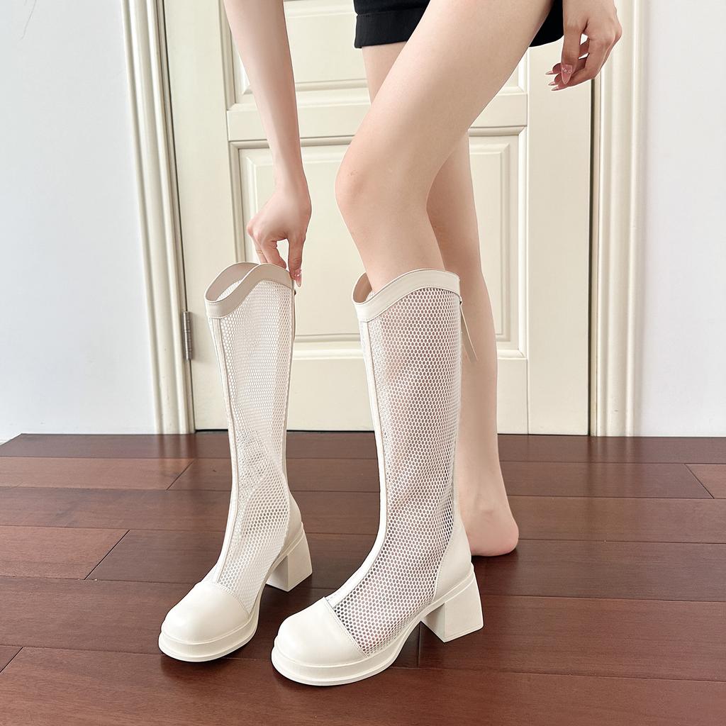 Boots Women's temperament mesh long tube cool boots Women's spring and summer new hollow comfortable breathable fashion boots