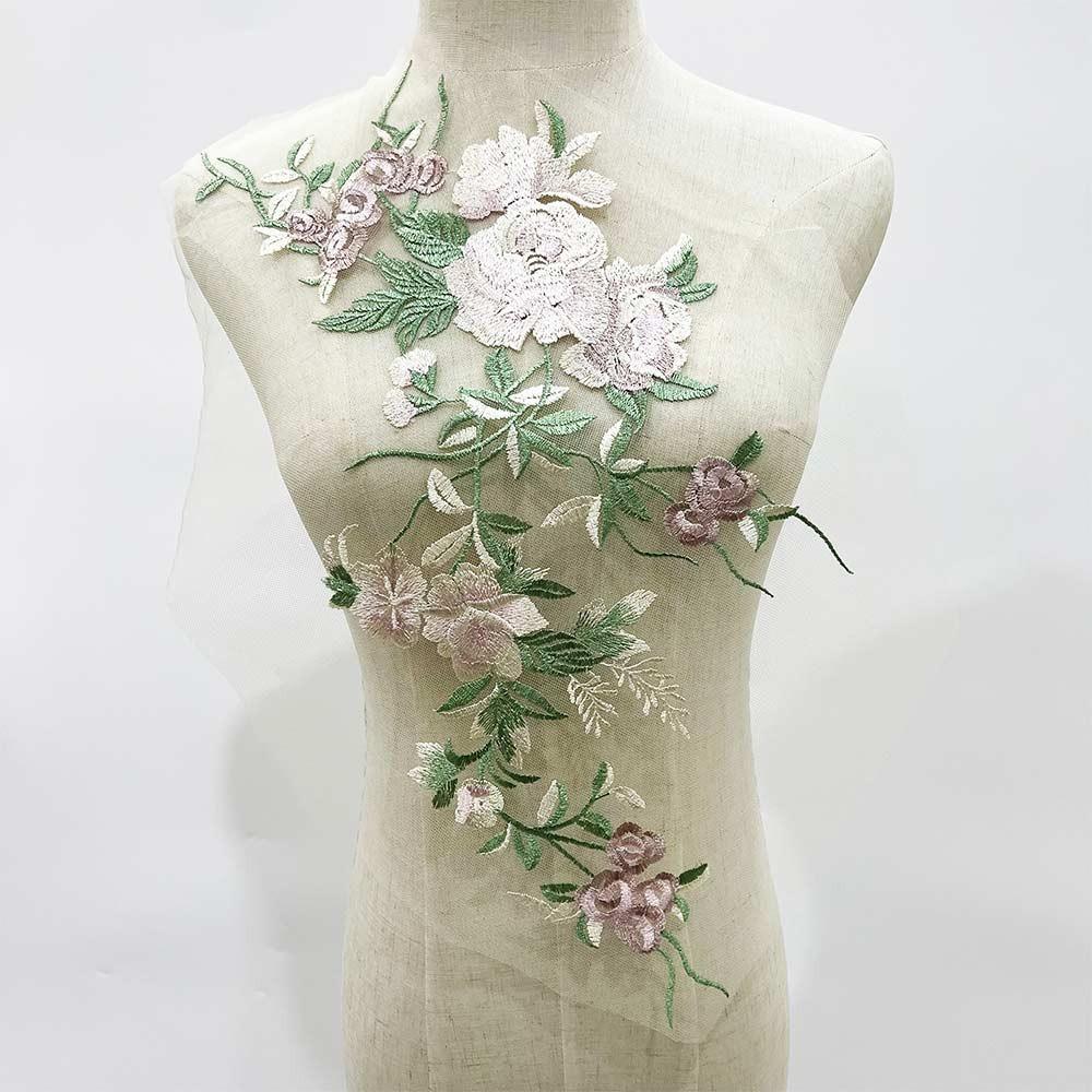 3D Flower Floral Embroidered Patches Mesh Bottom Wedding Dress Stickers Clothing Decoration