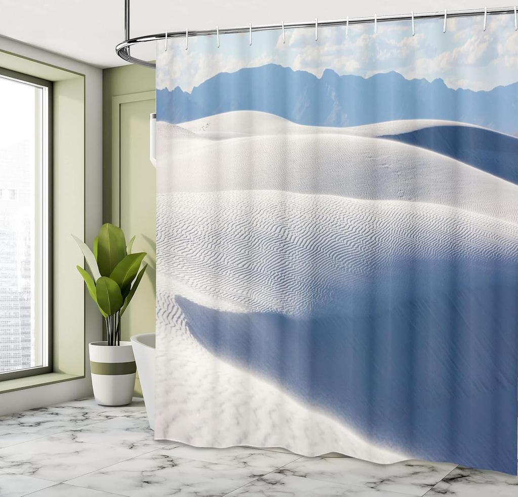 Desert Sand Dunes Shower Curtain Mountain Landscape Nature Art Blue Sky Bath Decor Waterproof Fabric Minimalist Design Home