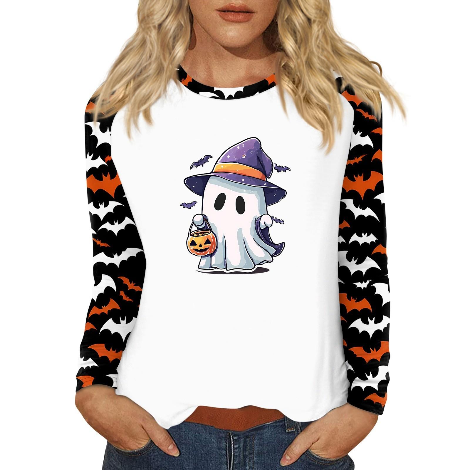 

Women s T Shirt Halloween Print Long Sleeve Daily Fashion Basic Round Neck Raglan Sleeve Top XL фіолетовий