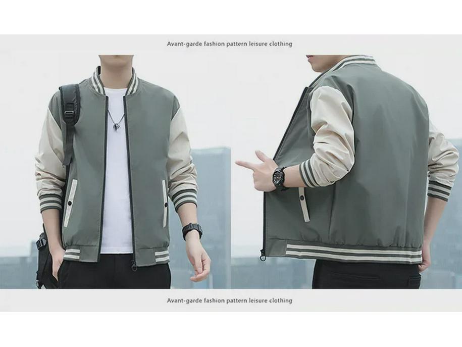 Men's Korean Style Spring/Autumn 2023 Trendy Solid Color Baseball Jacket