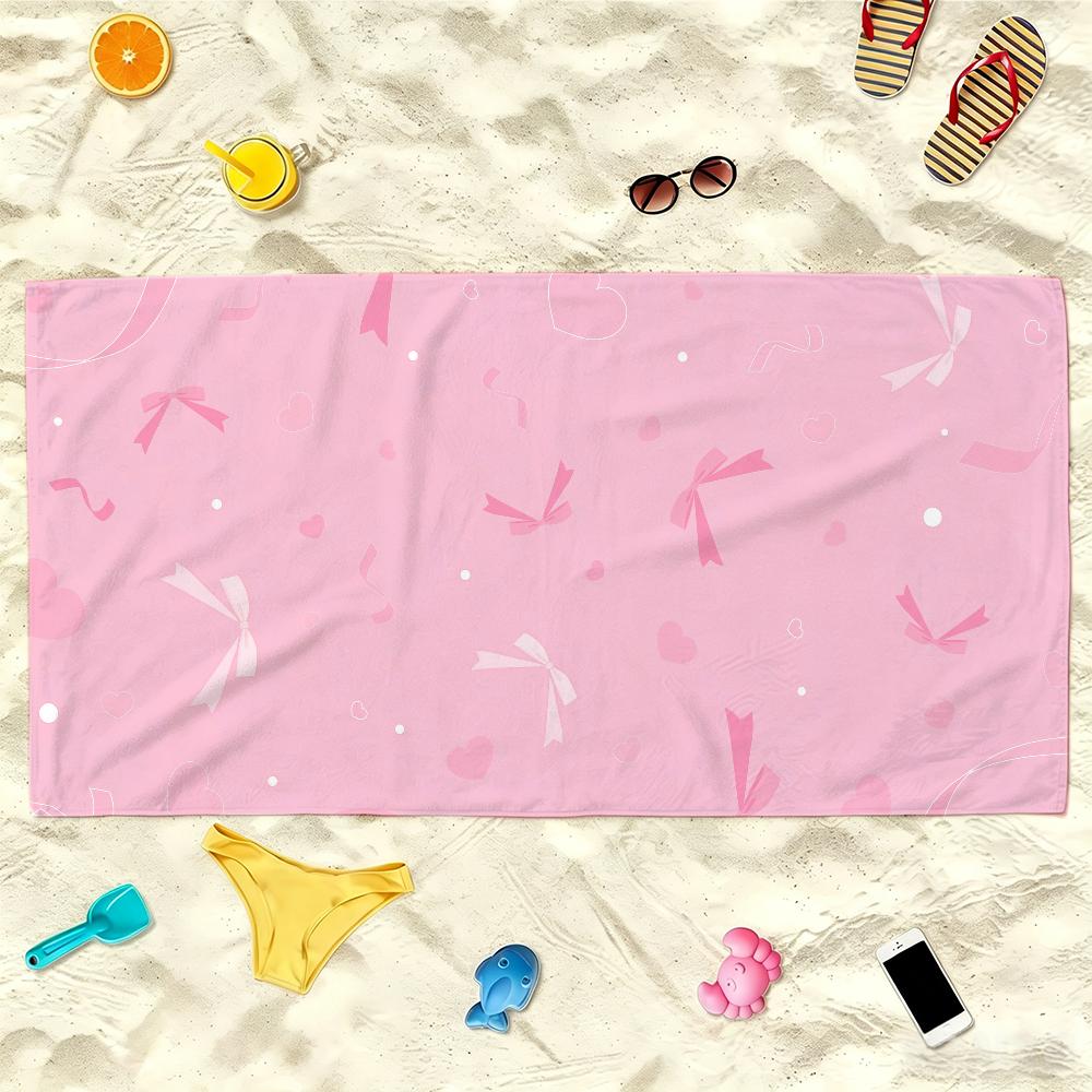 Bow Flower Pink Towel Soft Lightweight Anti-Sand Large Beach Towel Quick-Drying Bath Sports Family