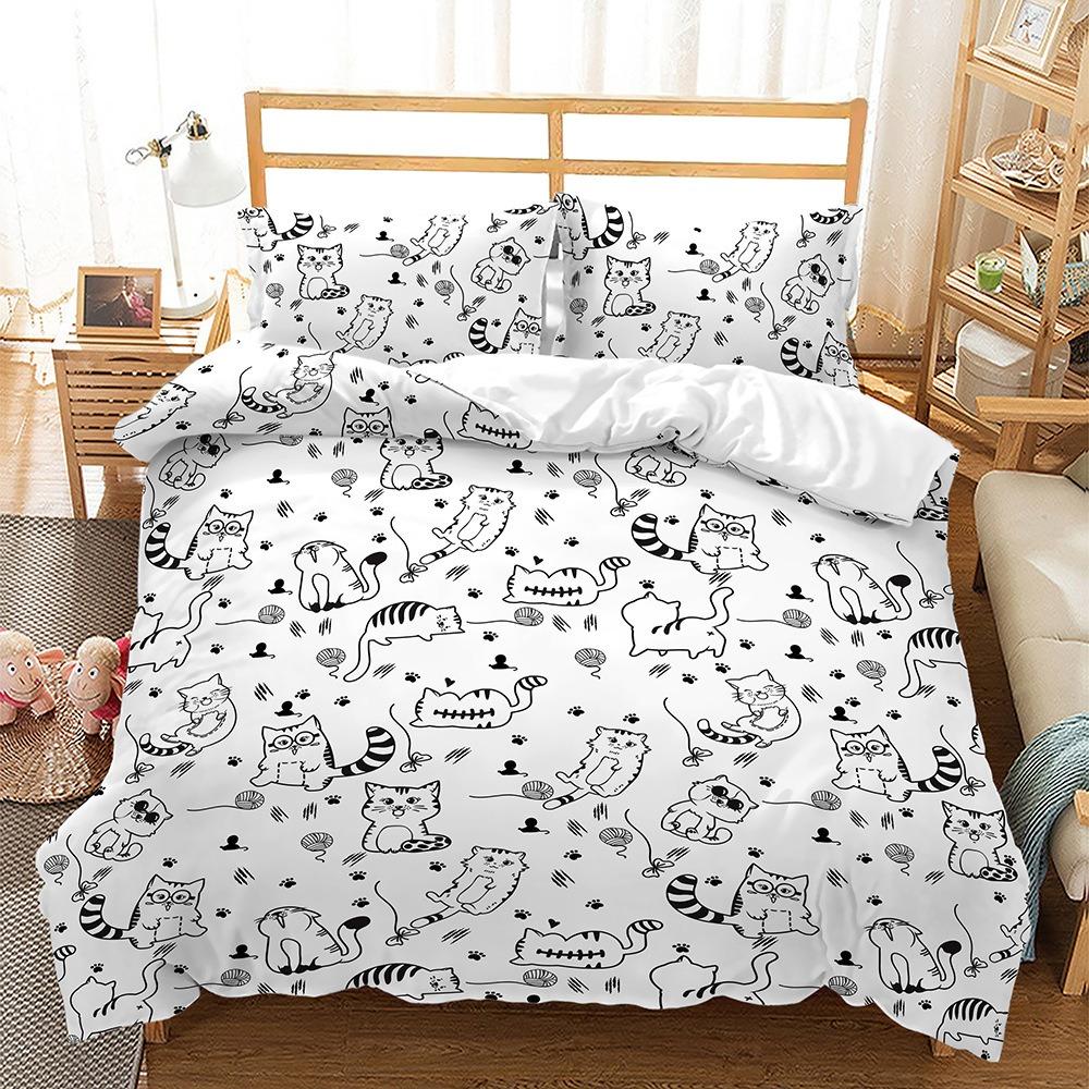 2 Cartoon Dog Duvet Cover Pillowcase Cat Bedding Set Adult Boy Girl Bedroom Decoration Children Gift Single Double Large Size