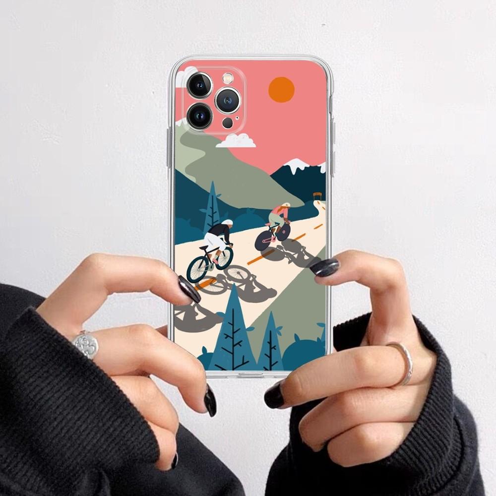 Bike Cycling art Phone Case For iPhone 11 12 13 14 Mini Pro Max XR X XS TPU Clear Case For 8 7 6 Plus SE 2020