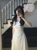 Women's French-Style White Suspender Dress - Summer Cool, Square Neck, Slim Waist, A-Line Long Skirt