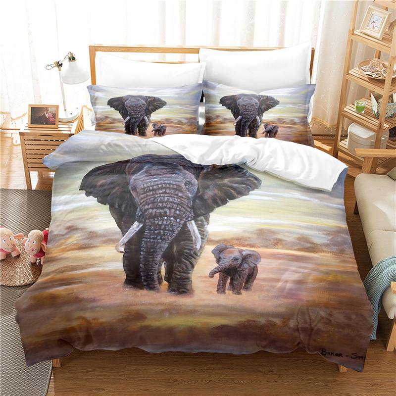 Color Elephant Duvet Cover Set 3D Print Wild Animals Pattern King Queen Full Size Comforter Cover For Kids Boys Girl Bedding Set