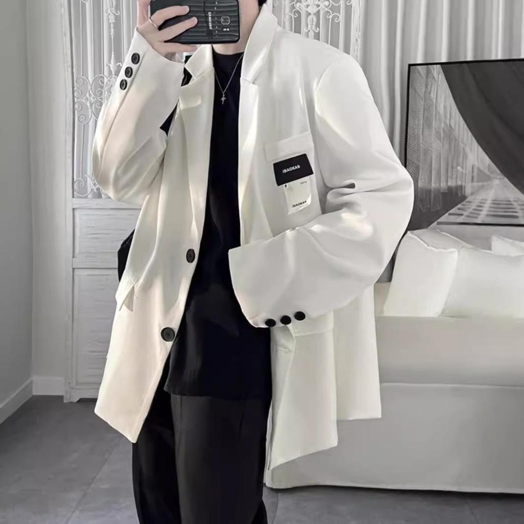 Elegant British Men's White Jacket - Autumn Stylish, Trendy, High-End Suit