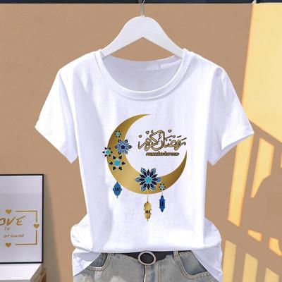 (Asian Size) Graphic Tee Ramadan Festival Trend Cute Casual T Clothing Print Female Casual Women's Top Fashion Short Sleeve T-shirt