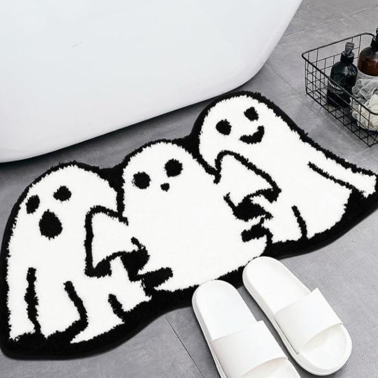 Halloween Floor Mat Gothic Ghost Skull Door Mat Spooky Unwelcome Bat Doormat for Front Door Entrance Kitchen Decoration