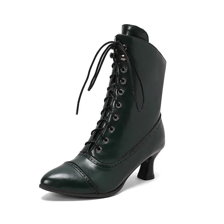

2024 Hot New Lace-up European and American Short Leg Women s Boots Pointed Mid-heel Women s Boots Big Size 34-48 Women Shoes 37