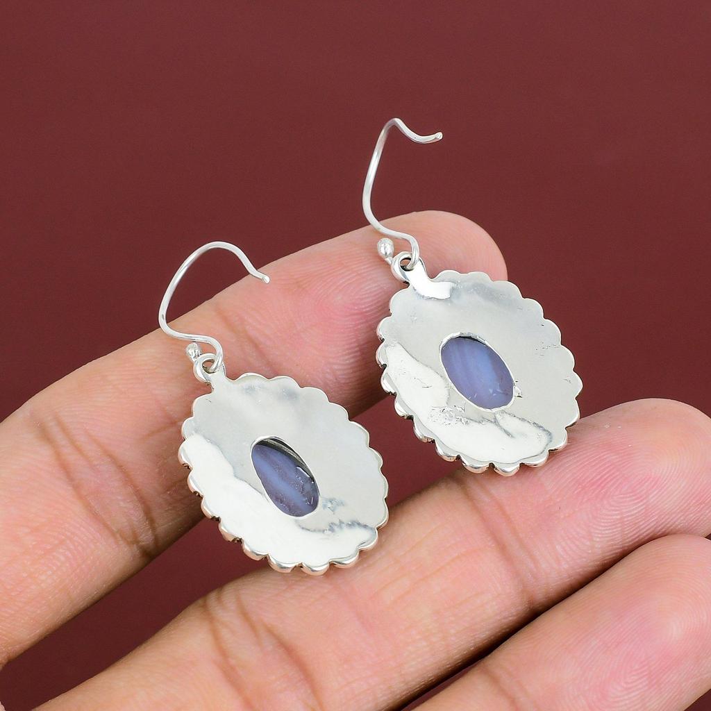 Blue Lace Agate Earrings Gemstone Handmade Earring Birthstone Jewelry 925 Sterling Silver Earrings Very Pretty Vintage Earring Wedding Gifts