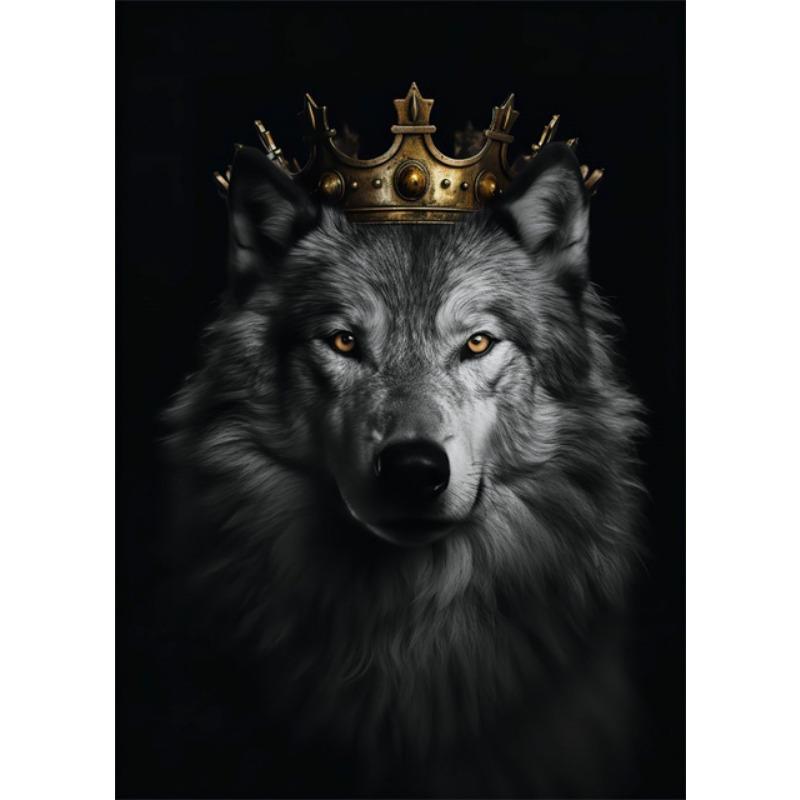 Black White Animal Kingdom Posters Canvas Print Wall Art Painting Wild Lion Tiger Eagle Bear with Gold Crown Mural Home Decor