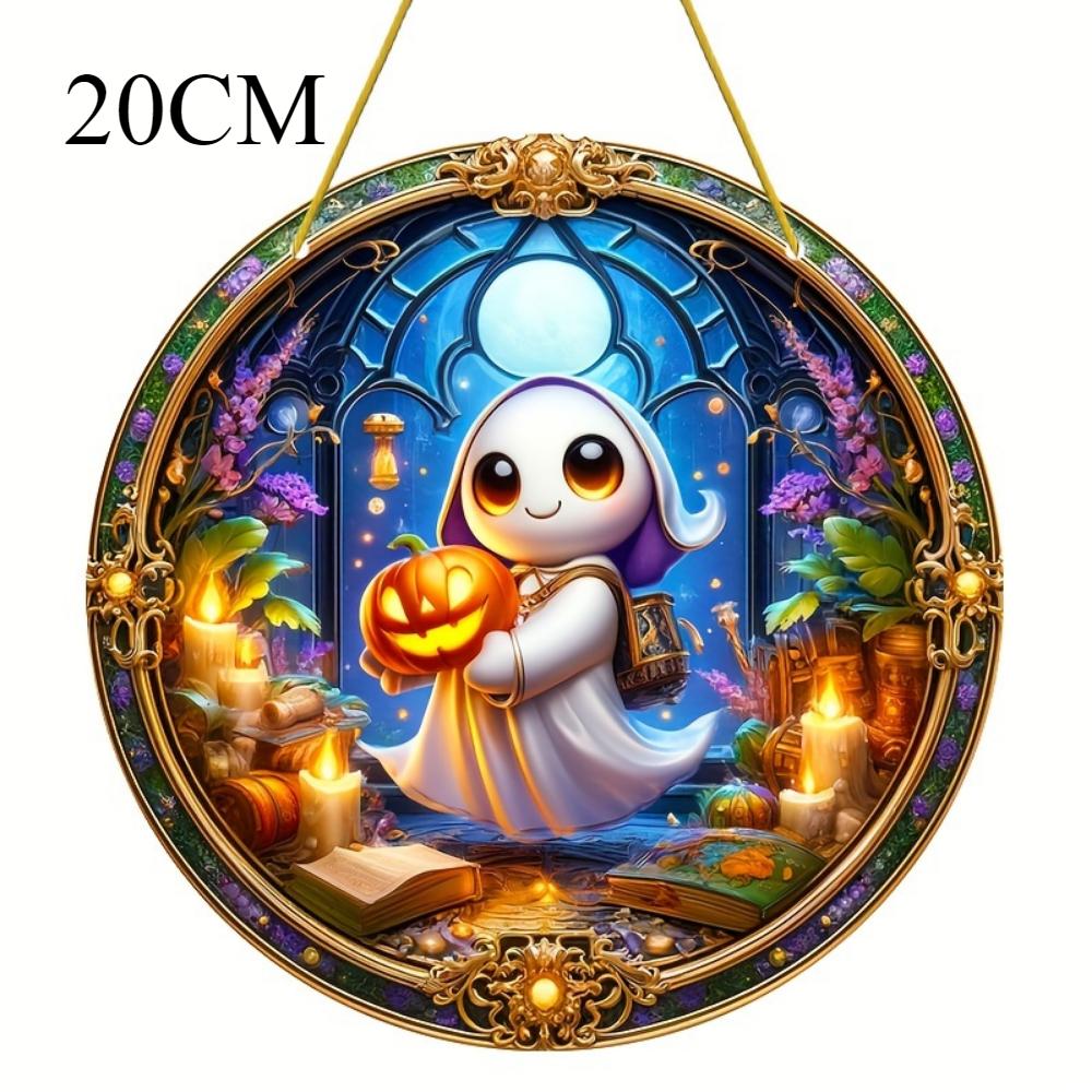 

Halloween acrylic flat 2D decoration with cartoons, witch hats and colorful flower pendants - gifts for family , for homes, gardens and courtyards синий