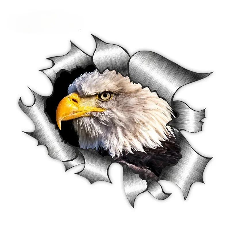 Motorcycle Sticker Personality Creativity Ripped Torn Metal Design with American Bald Eagle Us Flag Motif External Car Sticker