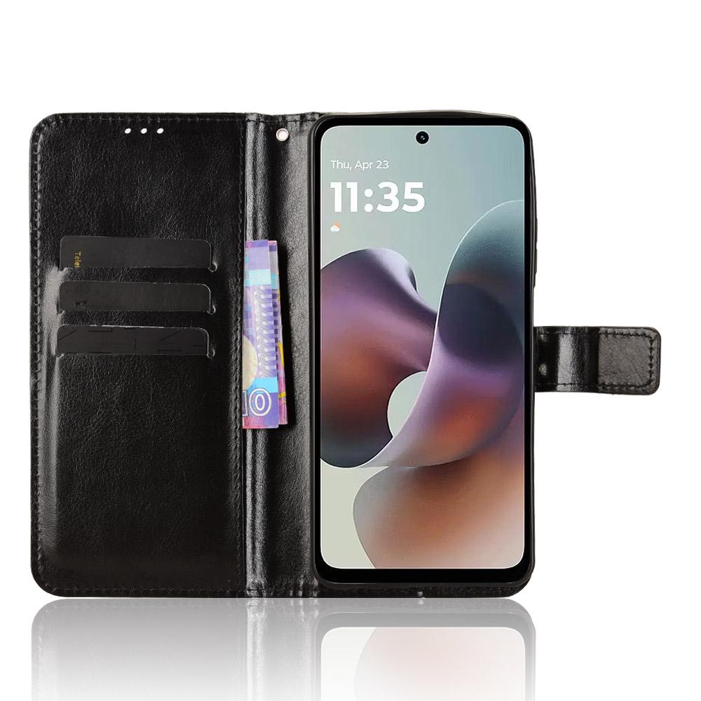 For Motorola Moto G56 5G PU Leather Case with Strap Crazy Horse Texture Phone Wallet Cover