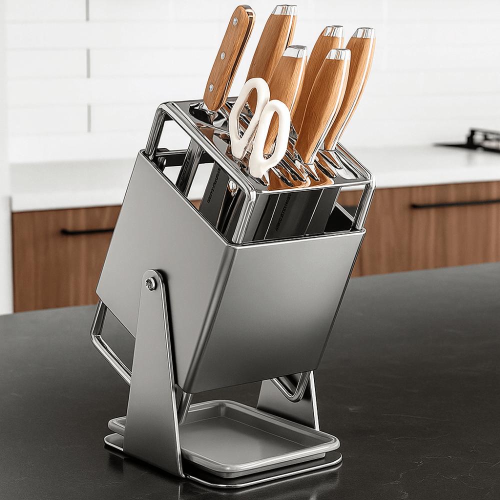 Anti-slip Stainless Steel Cutter Holder Rotatable Chopstick Bucket for Home