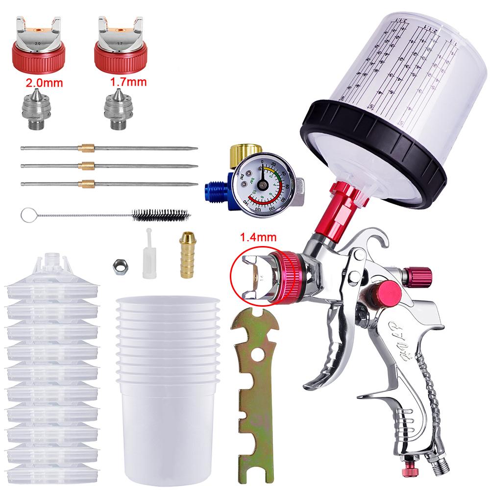 

HVLP Spray Gun with Adapter & Mix Tank Car Repair Paint Spray Guns 1.4/1.7/2.0mm Nozzle for Painting Water Based Air Spray Gun