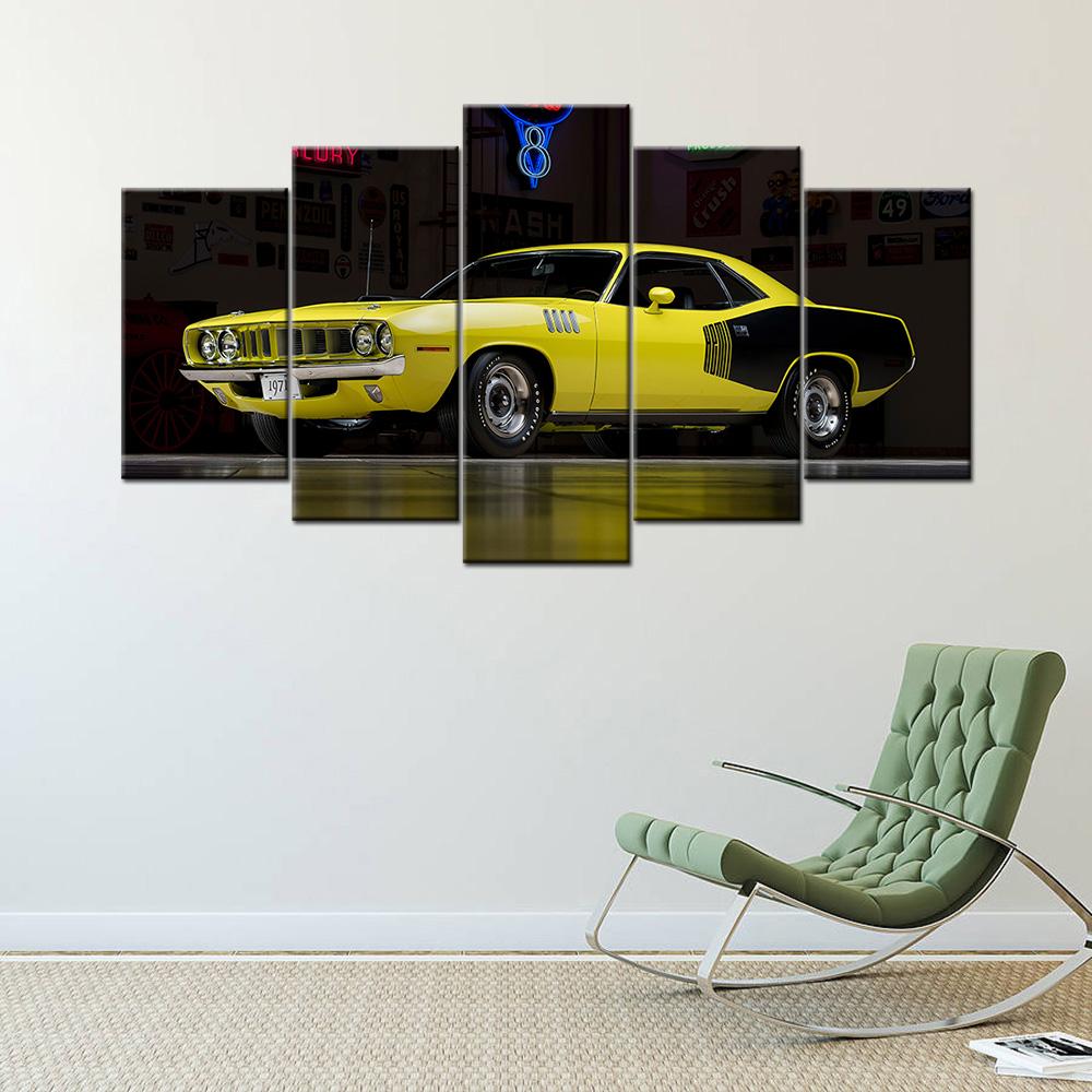 5 Piece Modular Home Decor Poster Wall Art 1971 Plymouth Hemi Barracuda Supercar Canvas Paintings