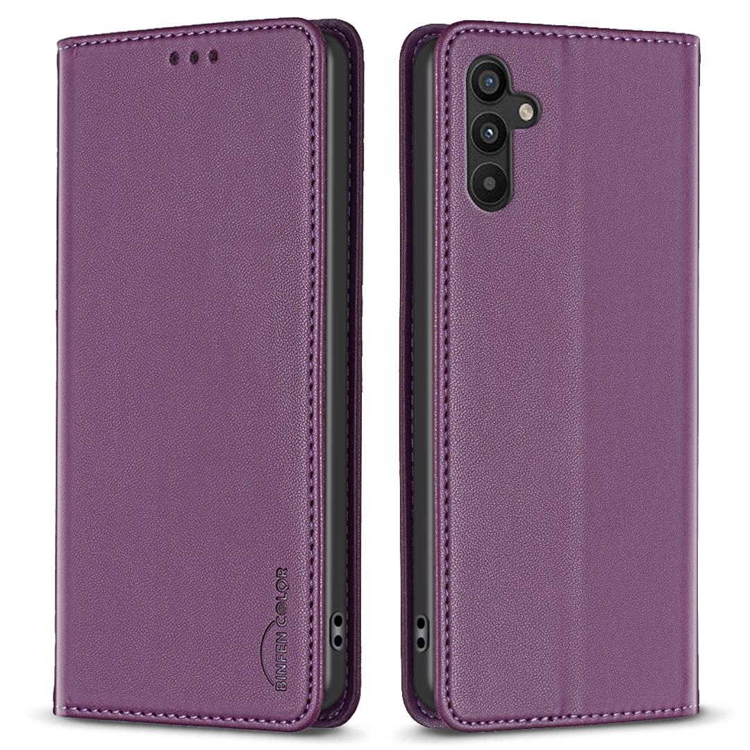 

BINFEN COLOR BF18 For Samsung Galaxy A34 5G PU Leather Folio Cover Flip Stand Card Slot Phone Case Dark Purple