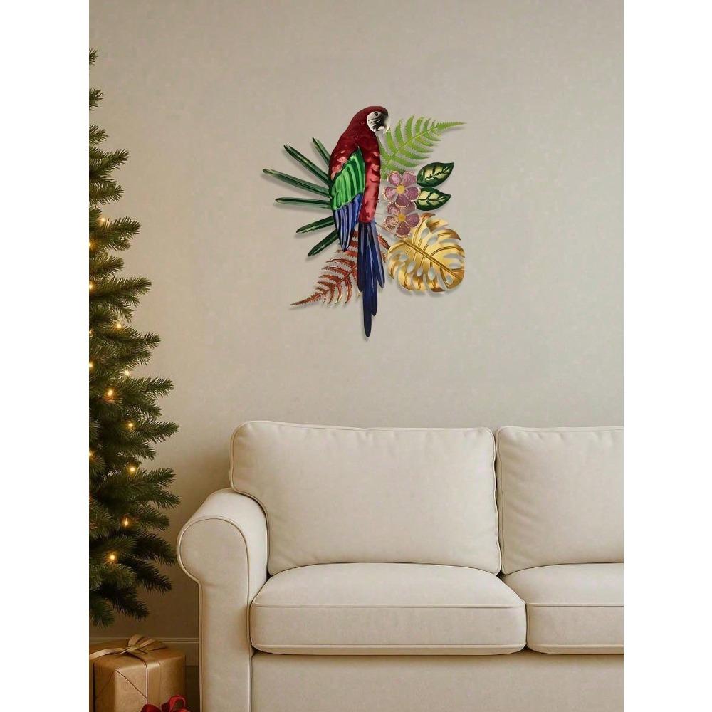 Vintage Metal Parrot Wall Art, Tropical Floral Colorful Bird Decor, Bohemian Kitchen Sign, Farmhouse Coffee Shop Hanging, Unique Gift for Women